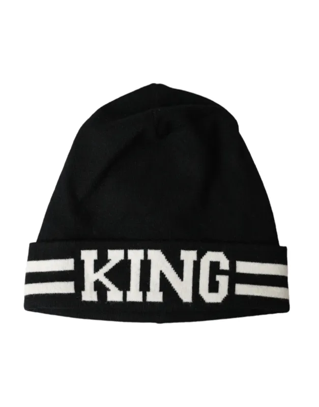 Black White Cashmere DG King Winter Beanie Hat sold by Louxly