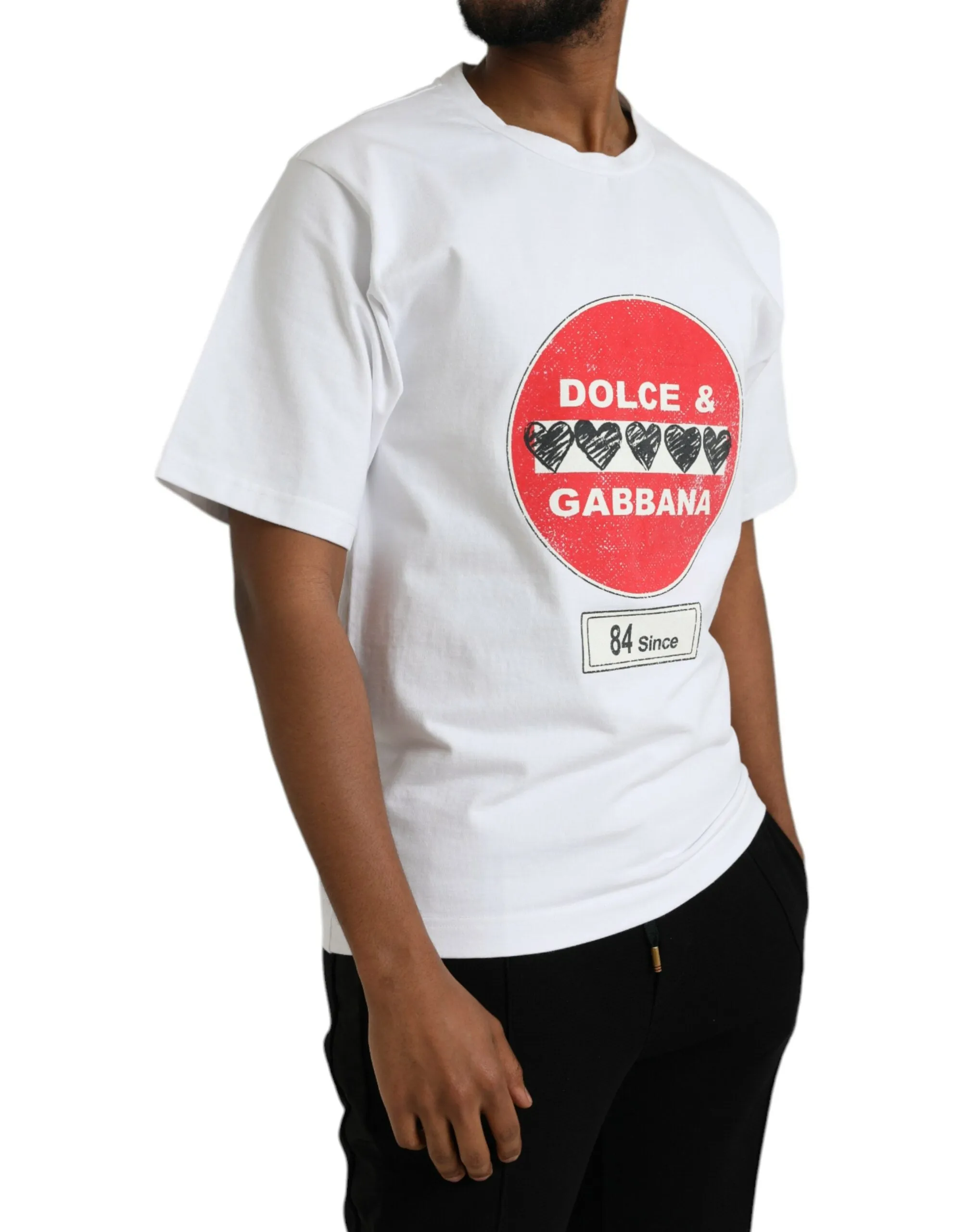 White Amor Heart Cotton Crewneck Short Sleeve T-shirt sold by Louxly product image thumbnail 2