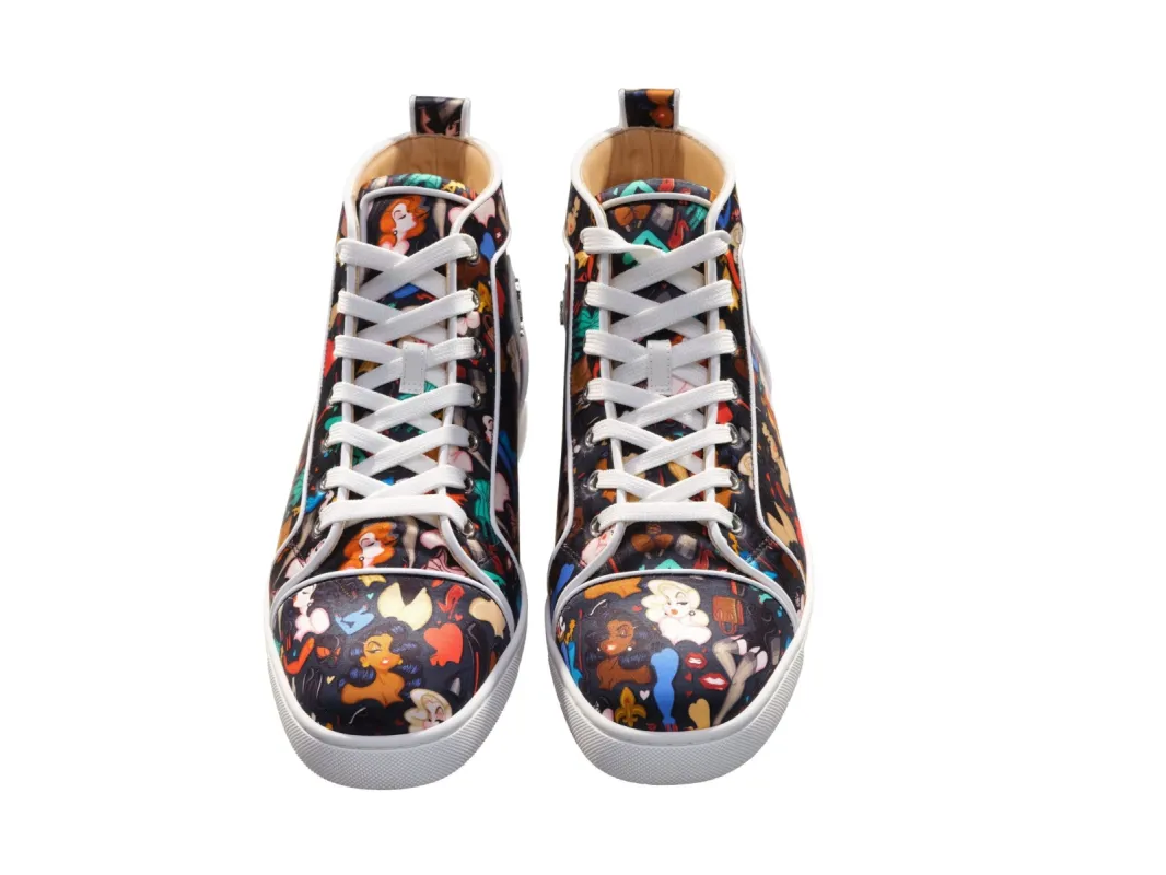 Louis Orlato Flat Crepe Satin Multicolour Limited edition Dr Bored Print High Top Sneakers sold by Louxly
