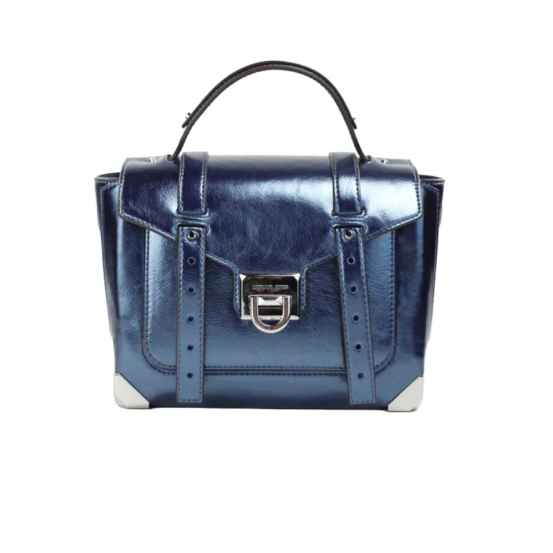 Manhattan Medium Teal Leather Top Handle Satchel Bag sold by Louxly