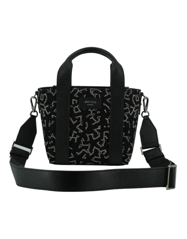 Black Leather and Canvas Small Tote Bag made by Jimmy Choo
