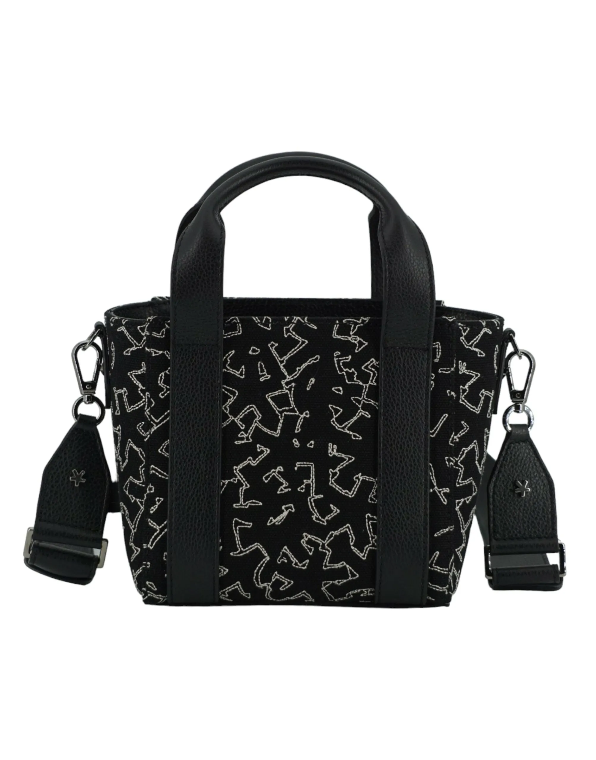 Black Leather and Canvas Small Tote Bag sold by Louxly product image thumbnail 2