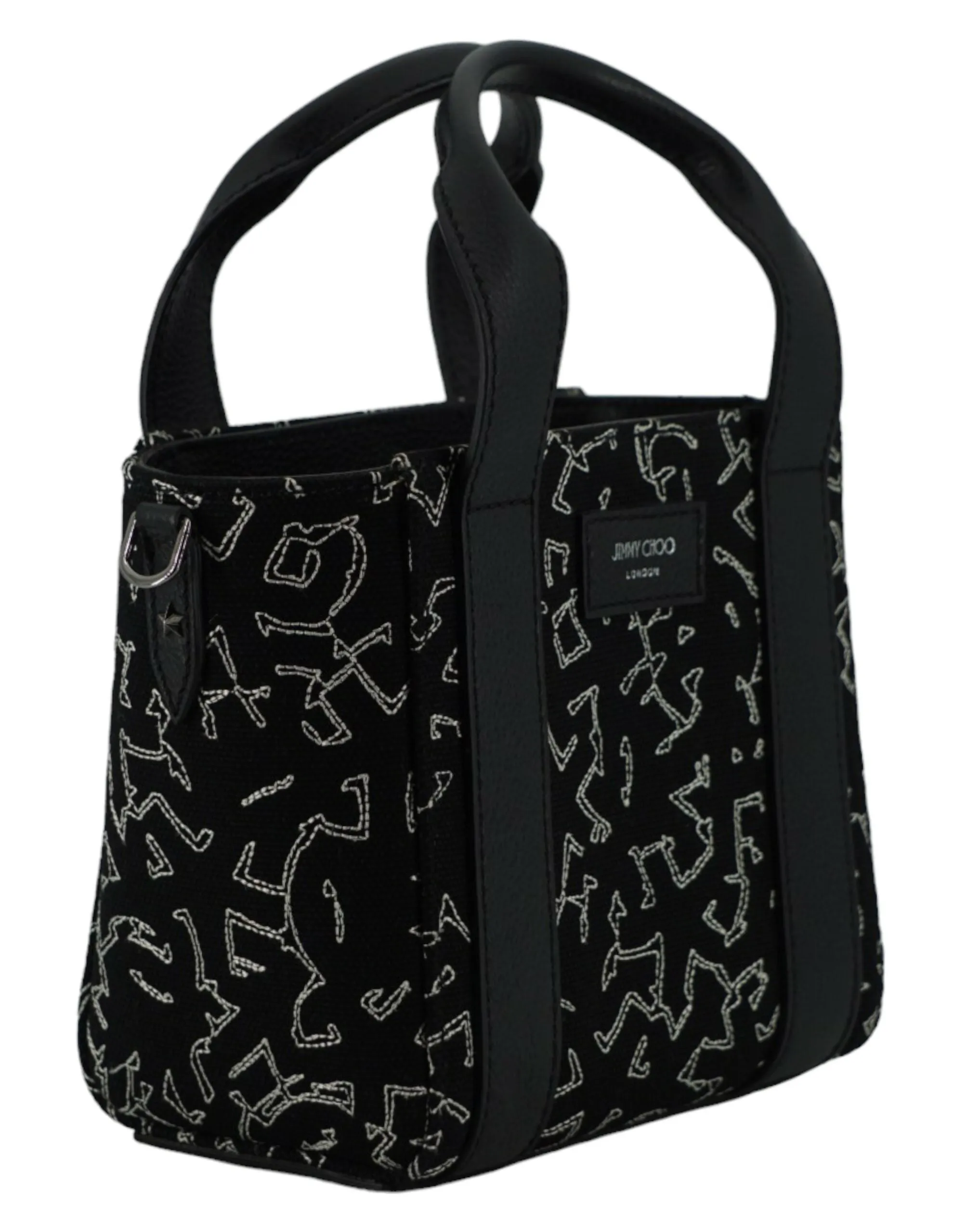 Black Leather and Canvas Small Tote Bag sold by Louxly product image thumbnail 3