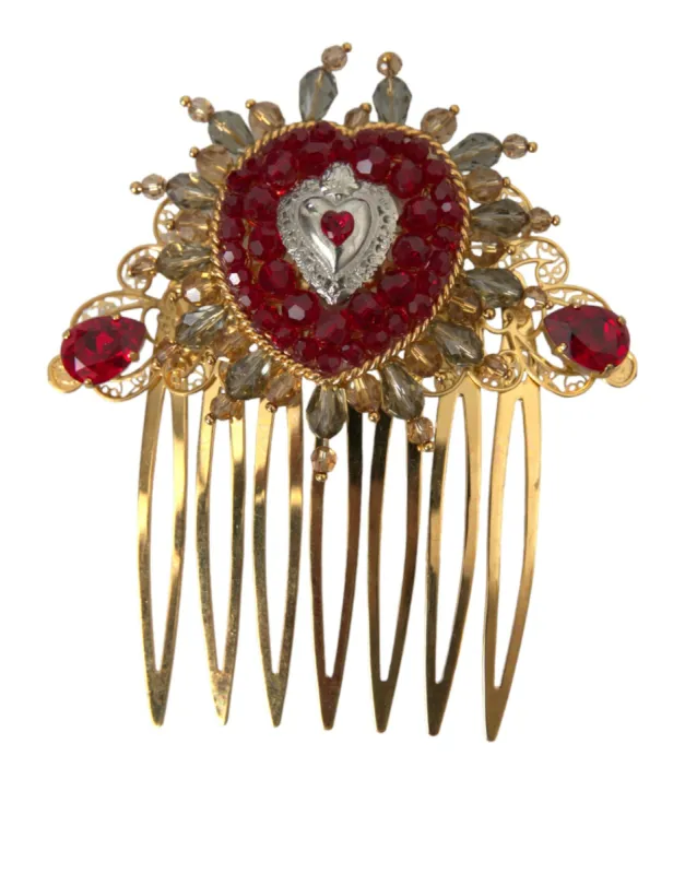 Gold Brass Crystal Heart Women Hair Comb sold by Louxly