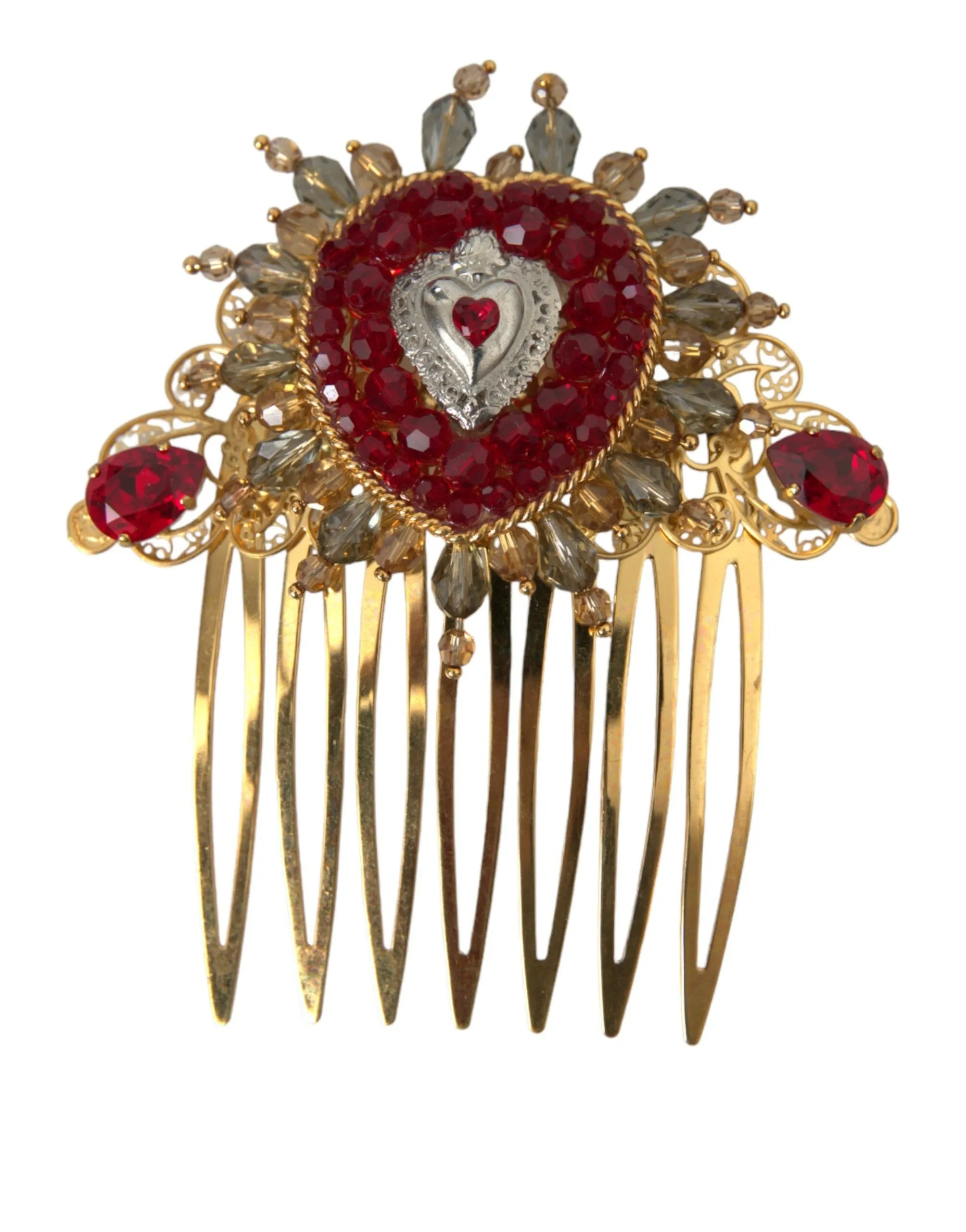 Gold Brass Crystal Heart Women Hair Comb sold by Louxly