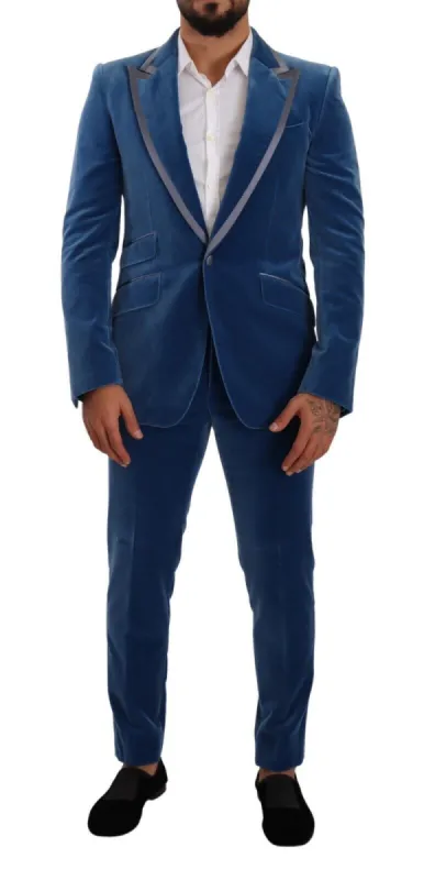 Elegant Velvet Blue Slim Fit Suit sold by Louxly
