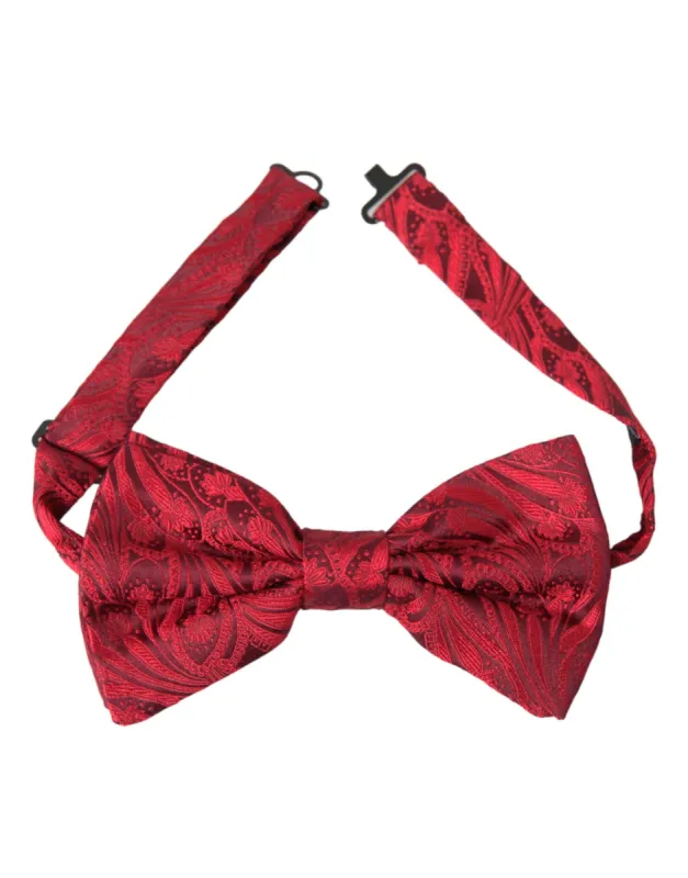 Red Brocade Silk Adjustable Neck Men Bow Tie made by Louxly