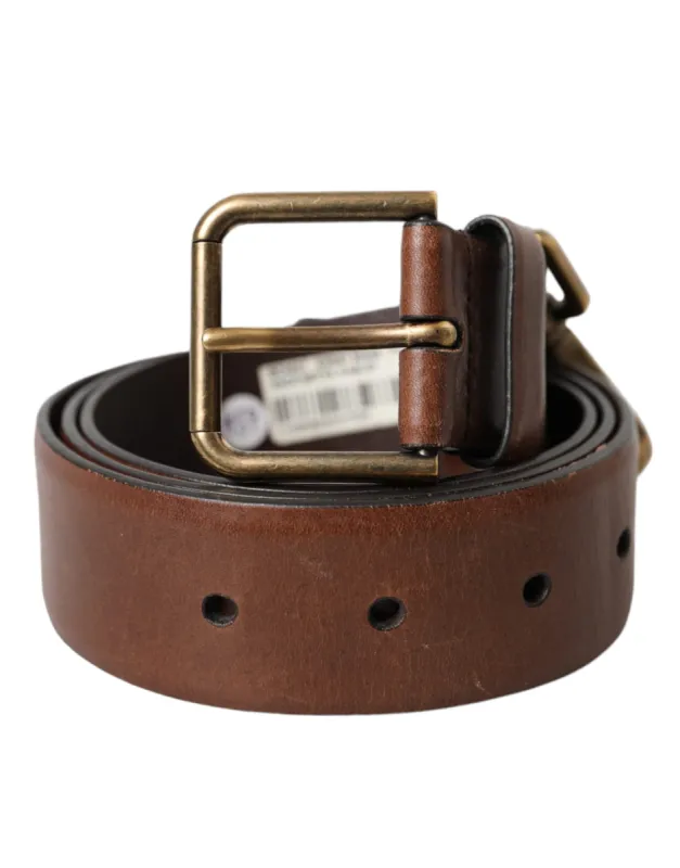 Brown Calf Leather Gold Metal Buckle Belt Men sold by Louxly