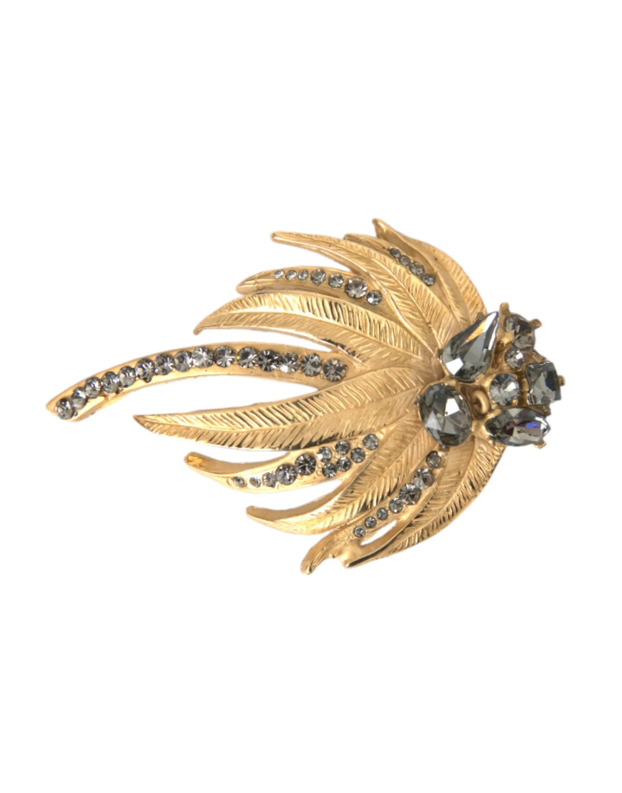 Gold Brass Leaf Crystal Embellished Brooch Pin sold by Louxly product image thumbnail 2
