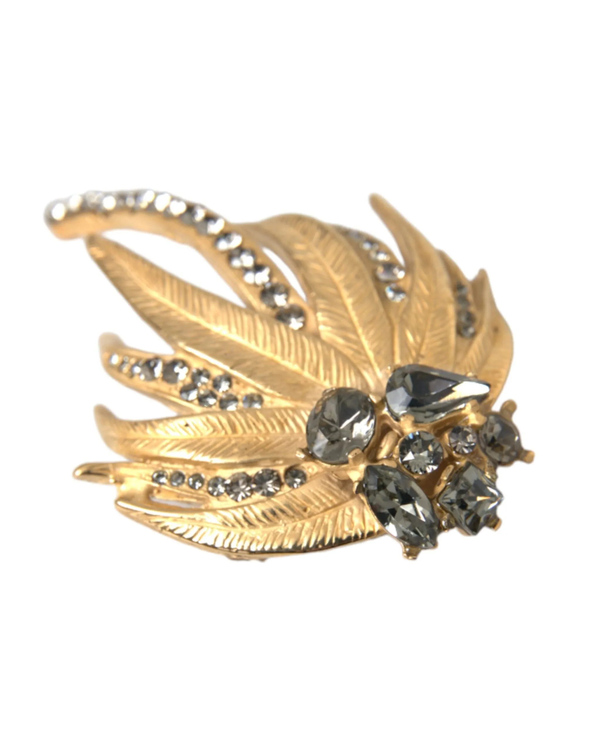 Gold Brass Leaf Crystal Embellished Brooch Pin sold by Louxly