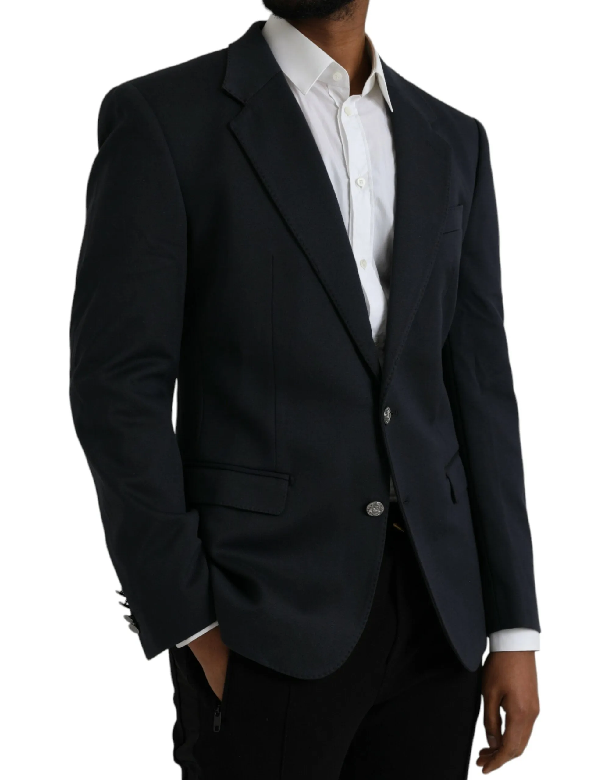 Dark Blue Cotton Single Breasted Coat Blazer sold by Louxly product image thumbnail 2