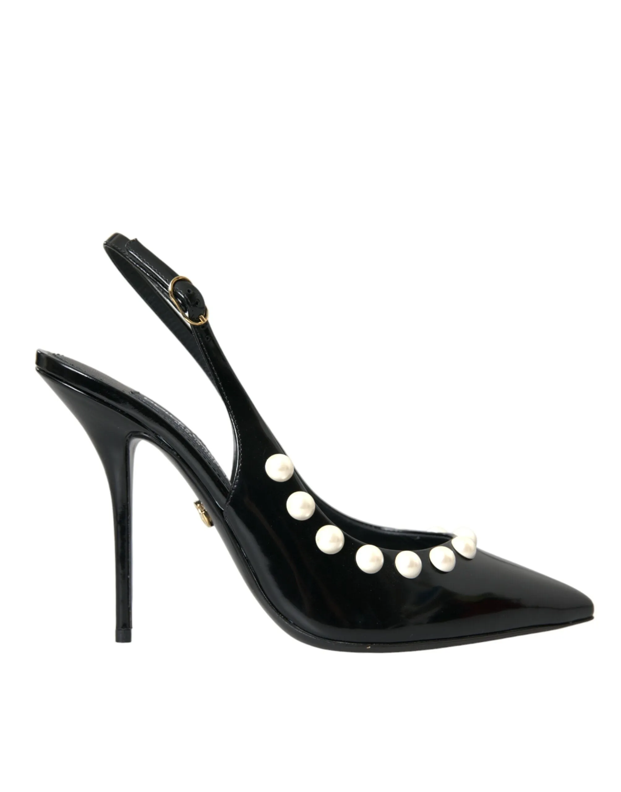 Black Leather Faux Pearl Heel Slingback Shoes sold by Louxly