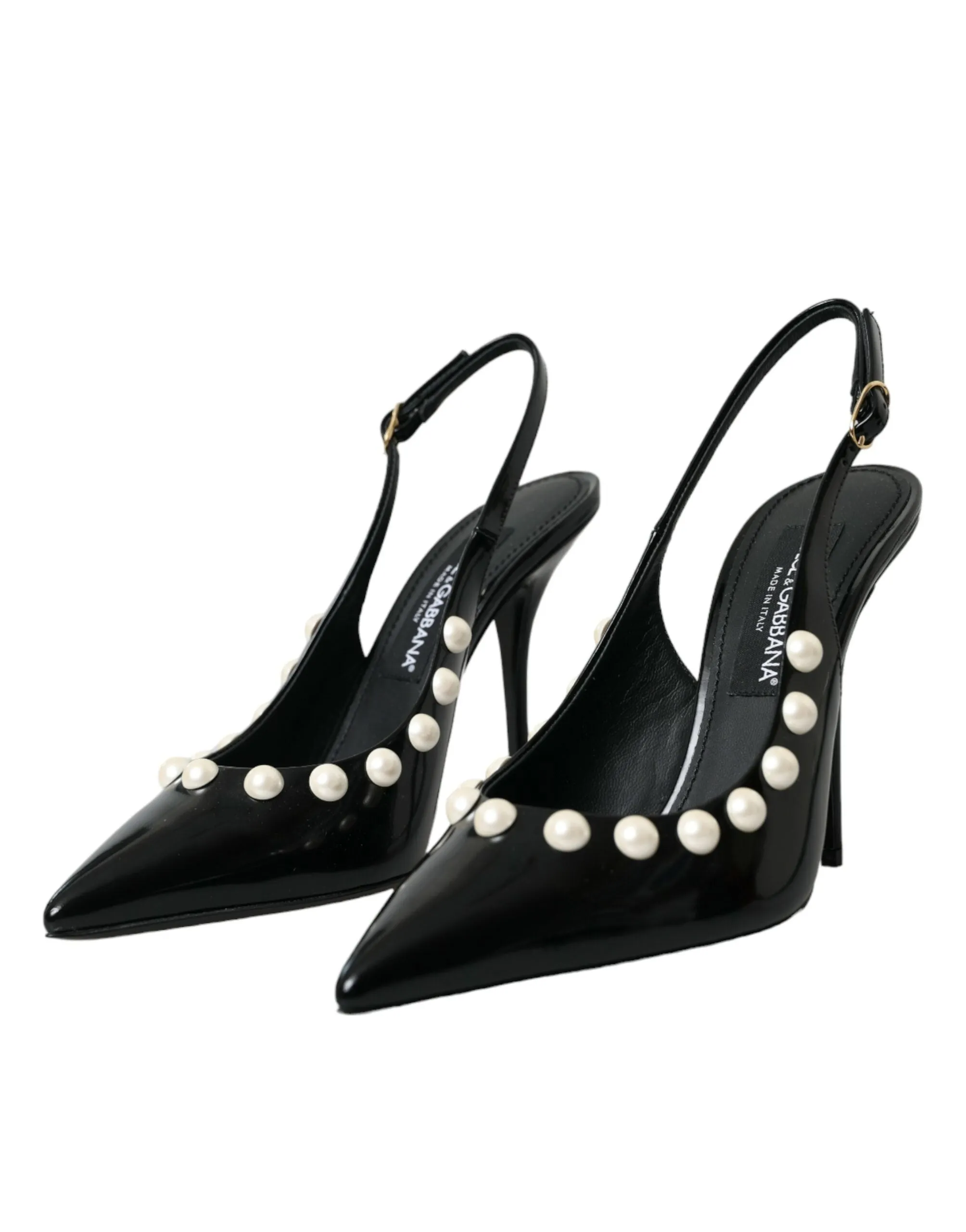Black Leather Faux Pearl Heel Slingback Shoes sold by Louxly product image thumbnail 3