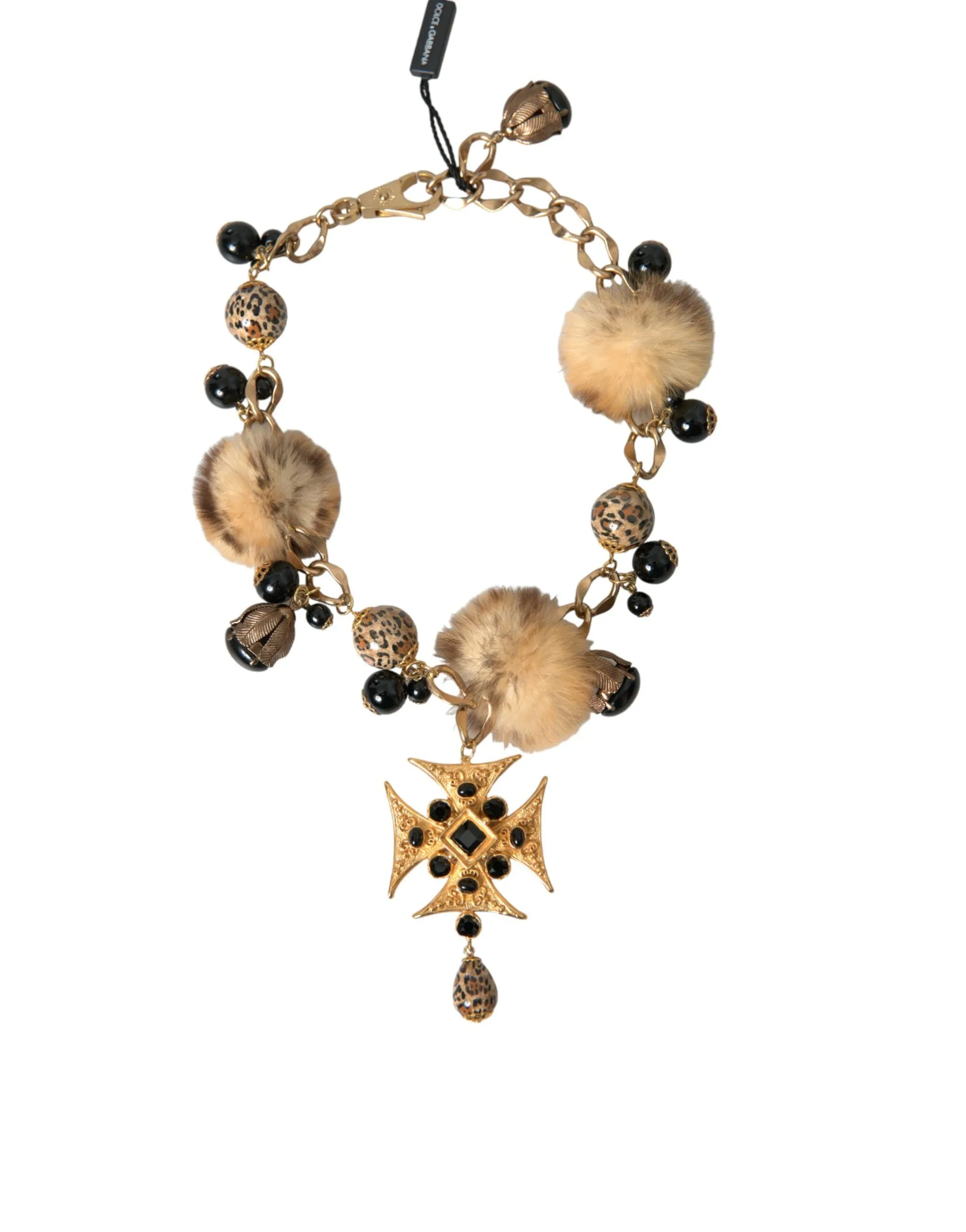 Gold Black Crystals Lapin Fur Filigree Chocker Necklace sold by Louxly