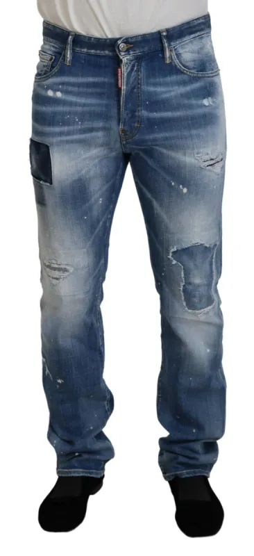 Blue Washed Tattered Straight Fit Casual Denim Jeans sold by Louxly