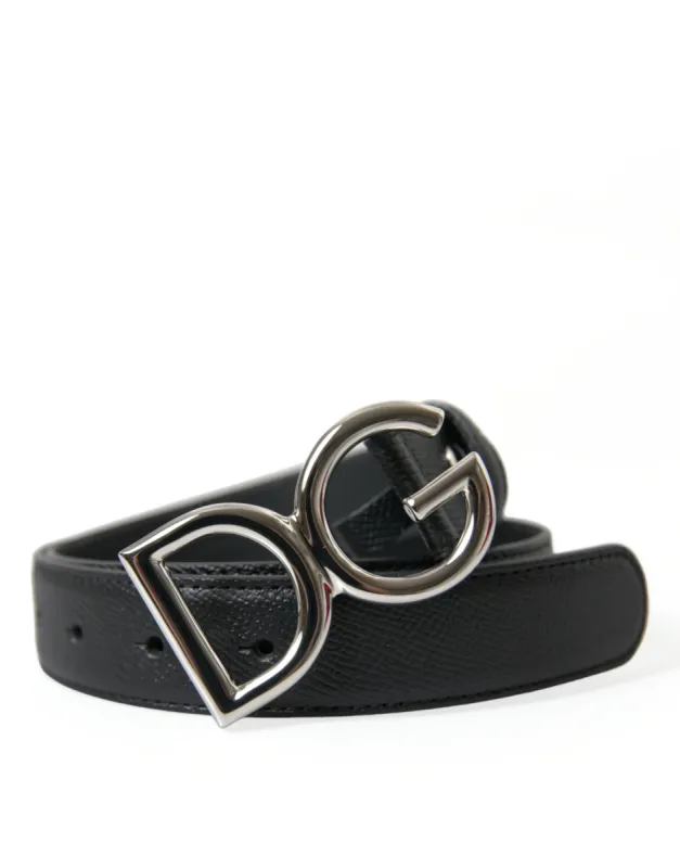 Elegant Black Leather Waist Belt with Logo Buckle sold by Louxly