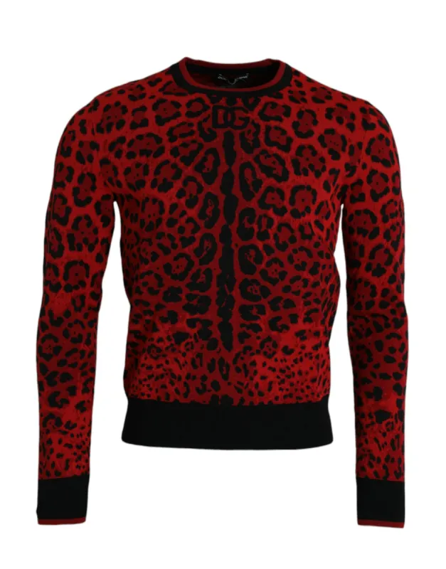 Red Leopard Wool Crew Neck Pullover Sweater sold by Louxly