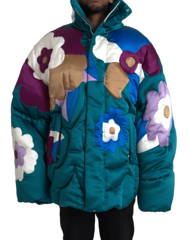 Multicolor Floral Windbreaker Puffer Jacket sold by Louxly