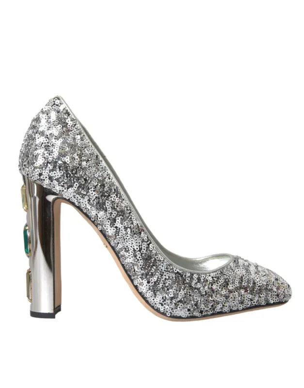 Silver Sequin Embellished Heels Pumps Shoes sold by Louxly