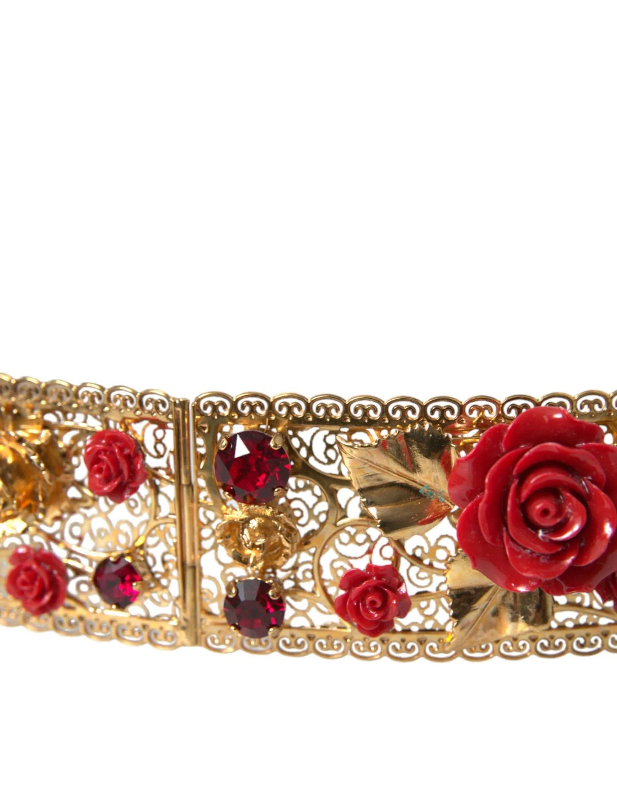 Gold Brass Red Roses Crystal Jewel Waist Belt sold by Louxly product image thumbnail 4