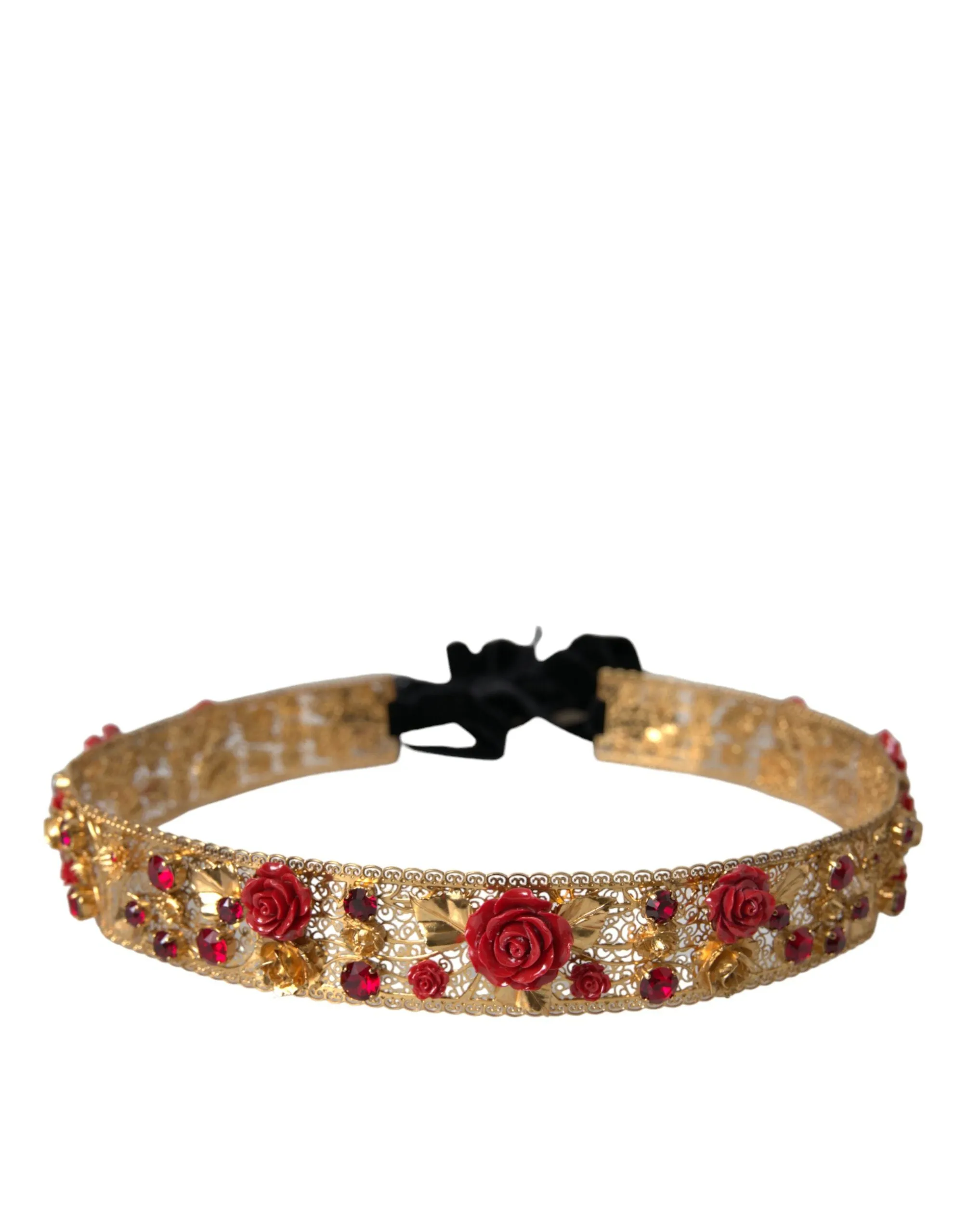 Gold Brass Red Roses Crystal Jewel Waist Belt sold by Louxly