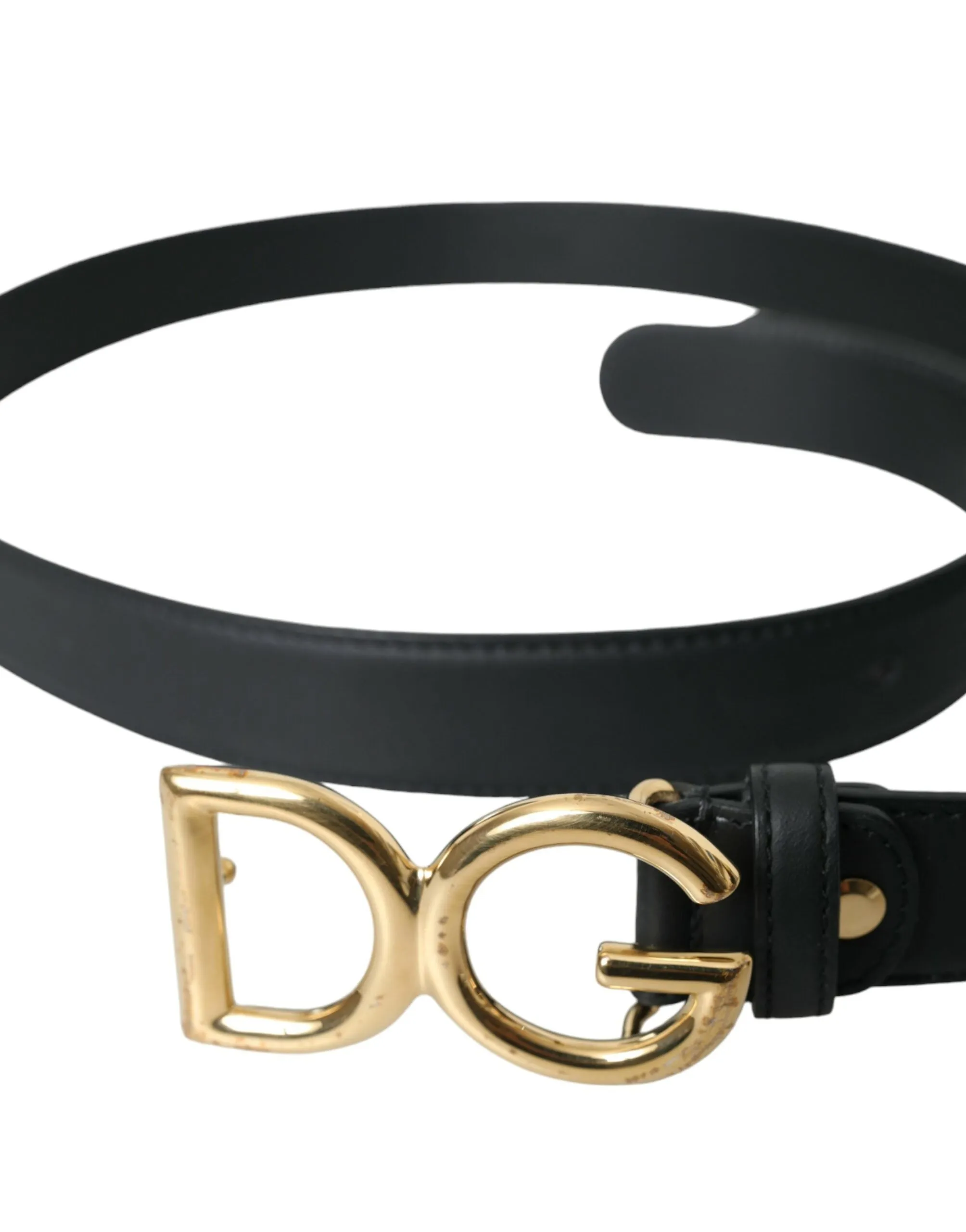 Black Leather Gold DG Logo Waist Buckle Belt sold by Louxly product image thumbnail 2