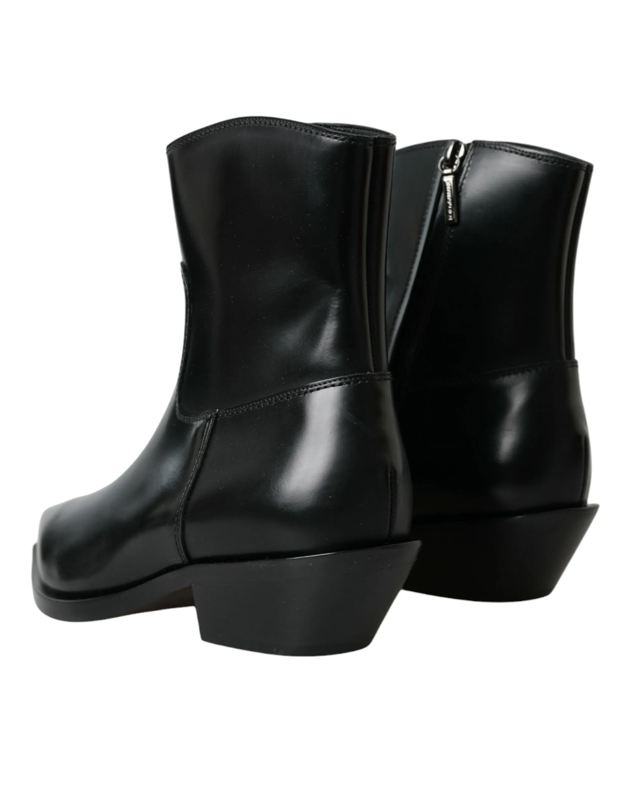 Black Leather Mid Calf Flats Boots Shoes sold by Louxly product image thumbnail 4