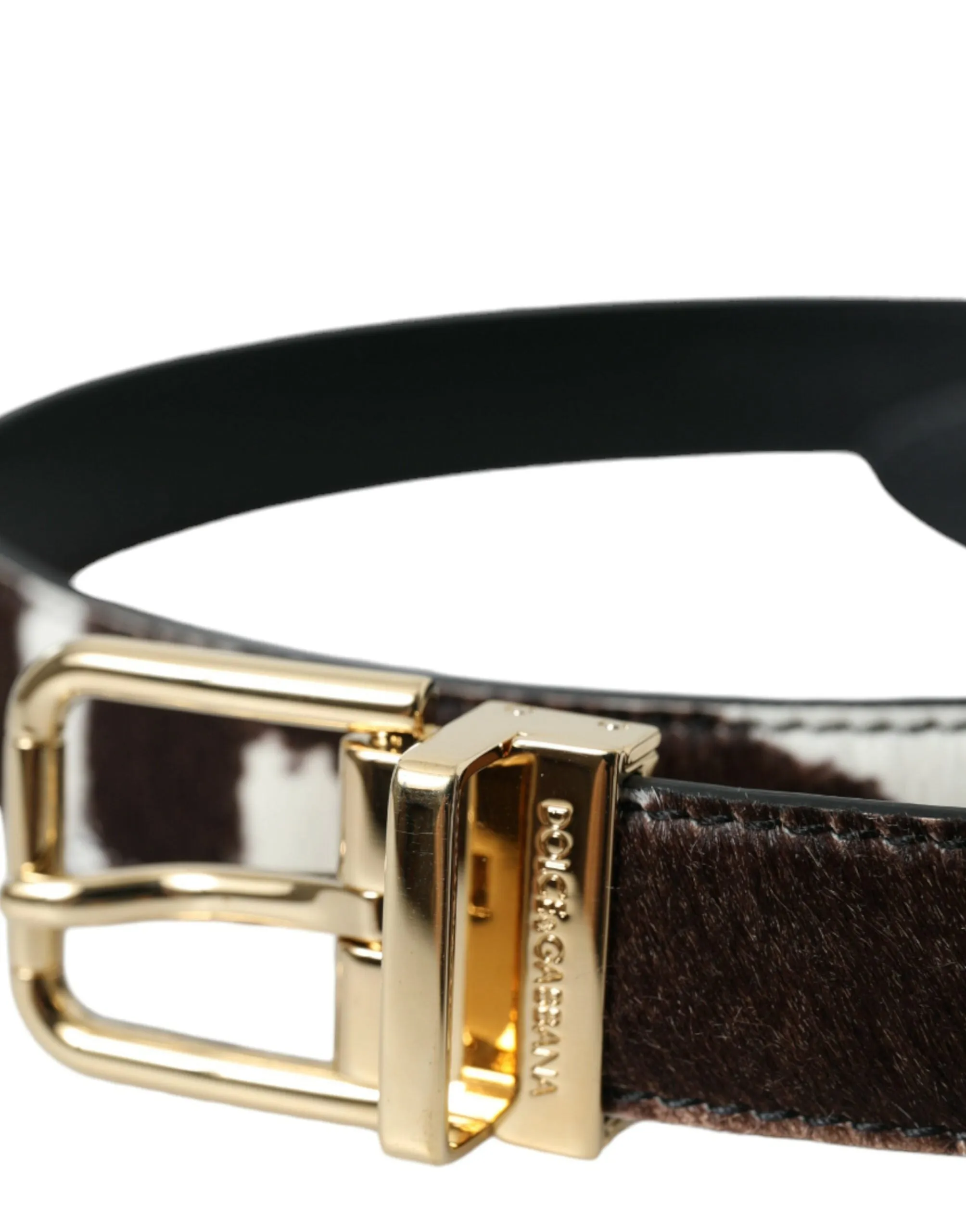 Brown White Zebra Pony Hair Gold Buckle Belt sold by Louxly product image thumbnail 2