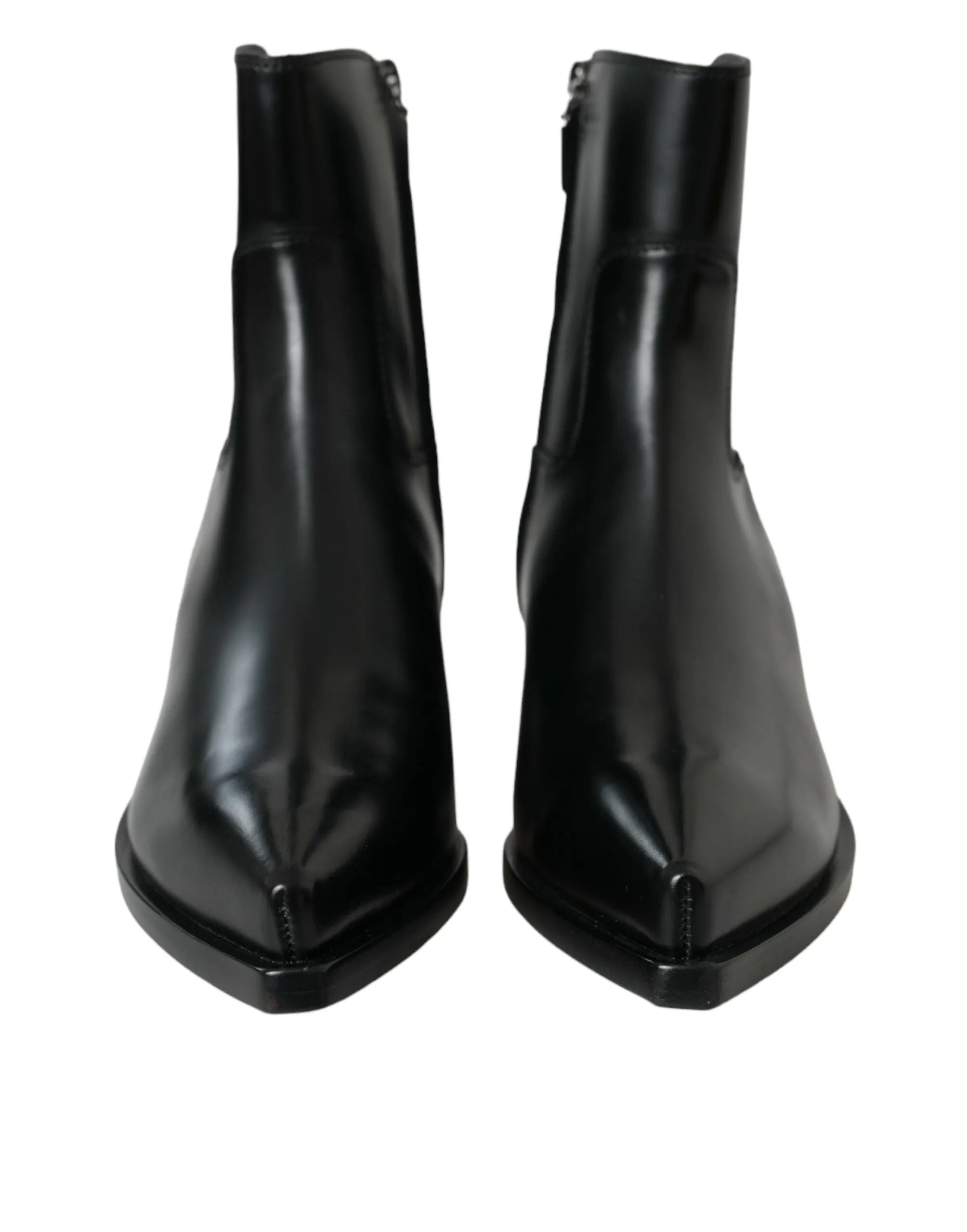 Black Leather Mid Calf Flats Boots Shoes sold by Louxly product image thumbnail 2