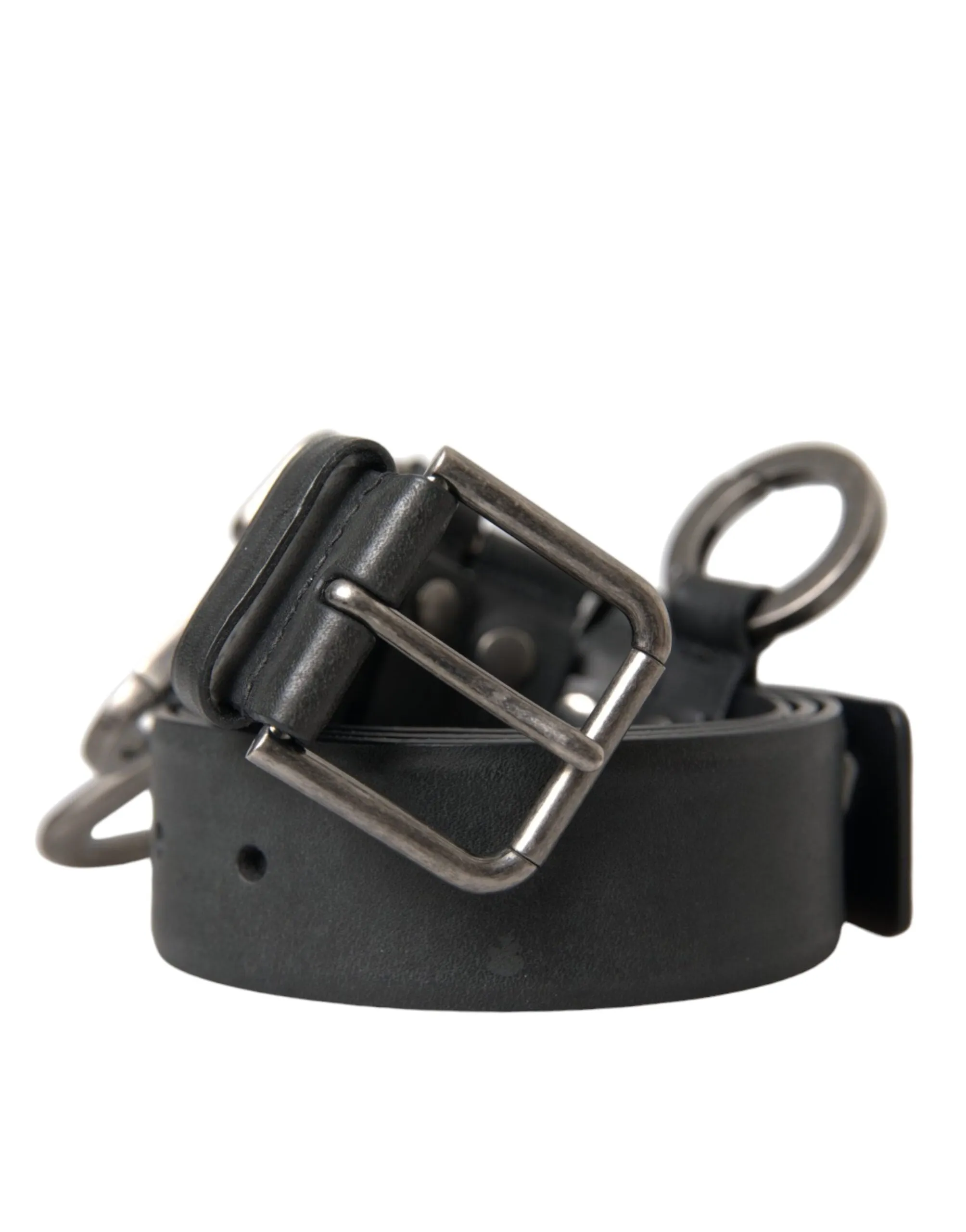 Black Calf Leather Silver Metal Buckle Belt sold by Louxly