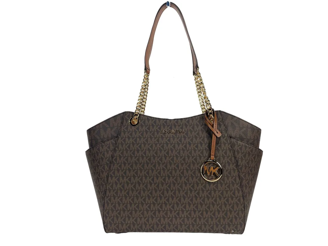 Jet Set Large Chain Brown Shoulder Tote Bag sold by Louxly