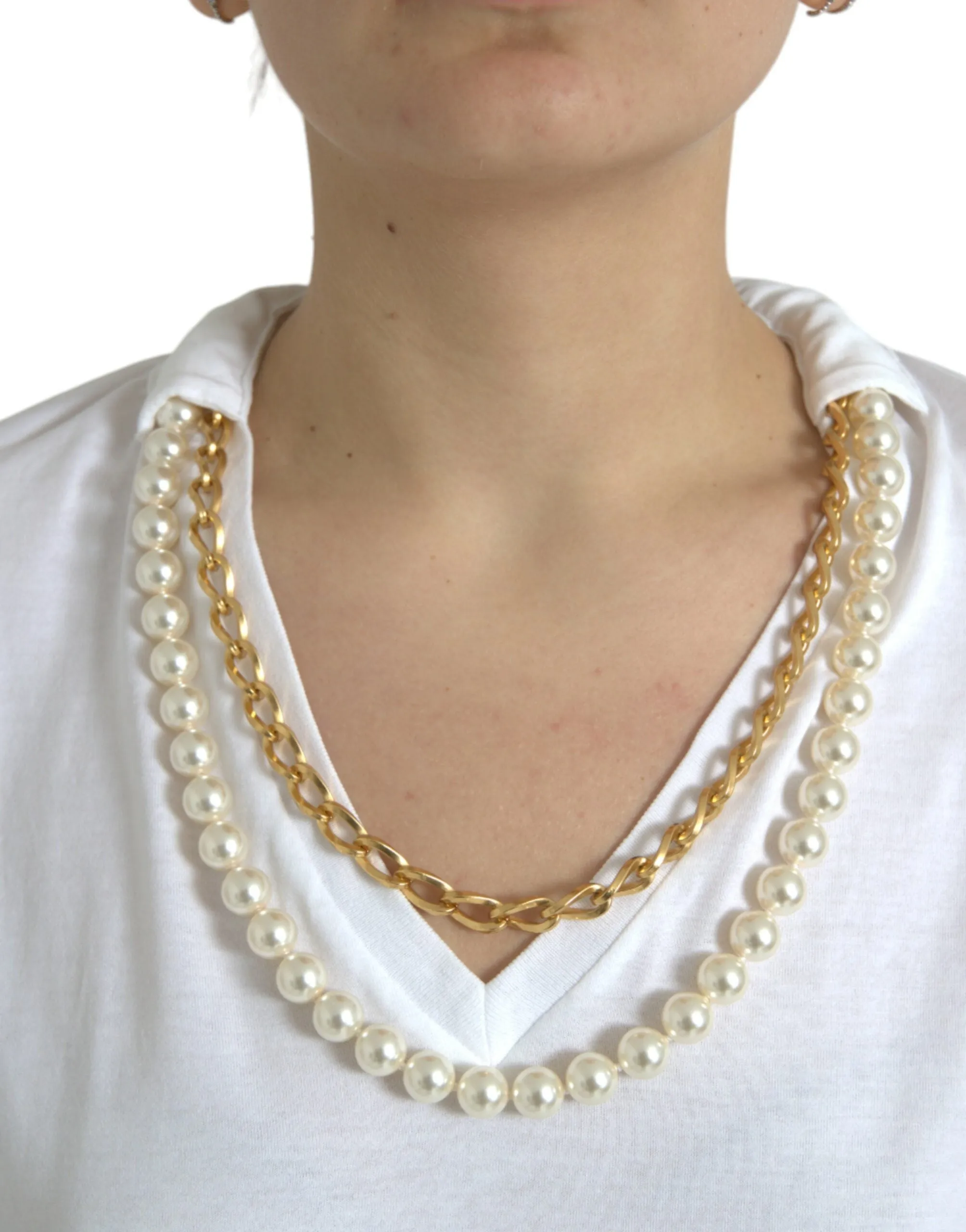 Elegant White Cotton Tee with Necklace Detail sold by Louxly product image thumbnail 4