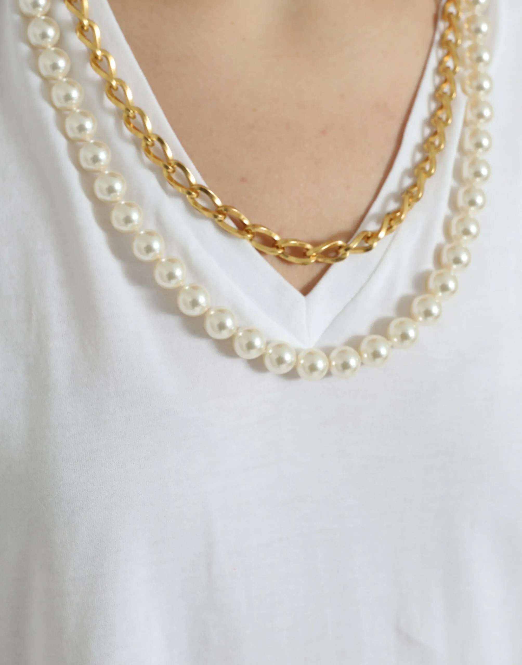 Elegant White Cotton Tee with Necklace Detail sold by Louxly product image thumbnail 5