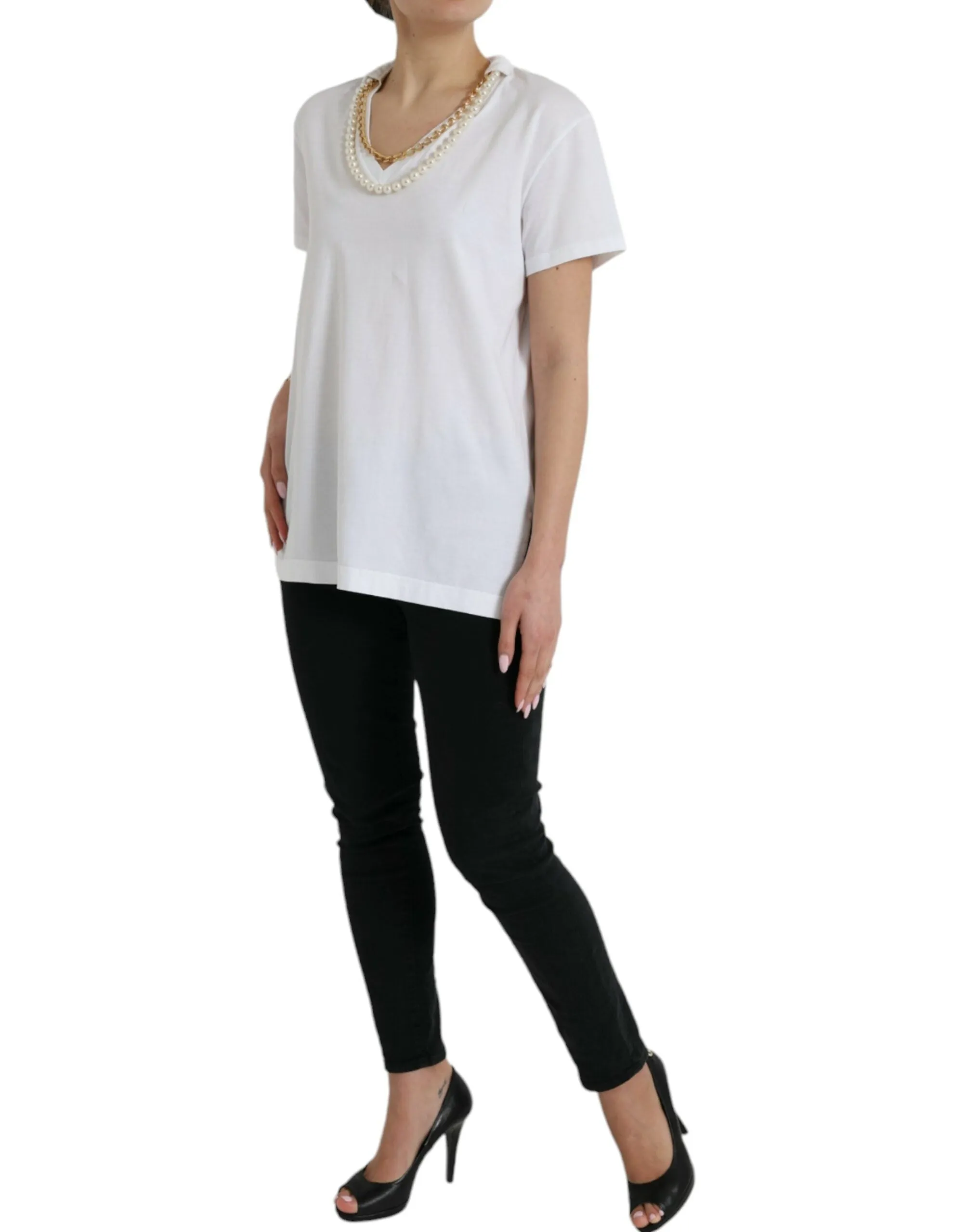 Elegant White Cotton Tee with Necklace Detail sold by Louxly product image thumbnail 2