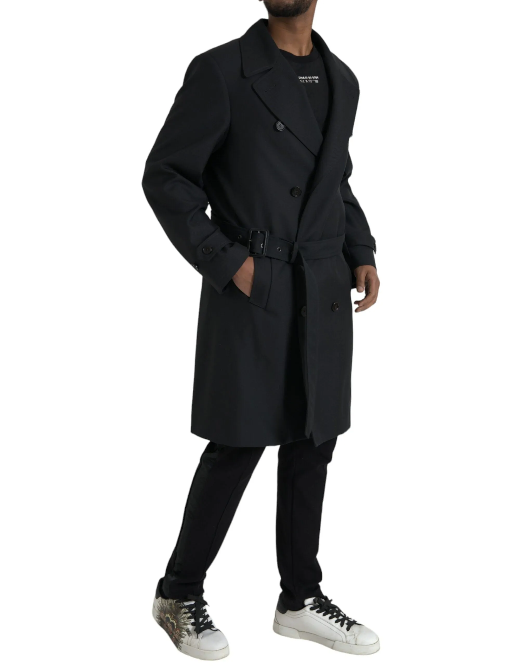 Black Double Breasted Trench Coat Jacket sold by Louxly product image thumbnail 2