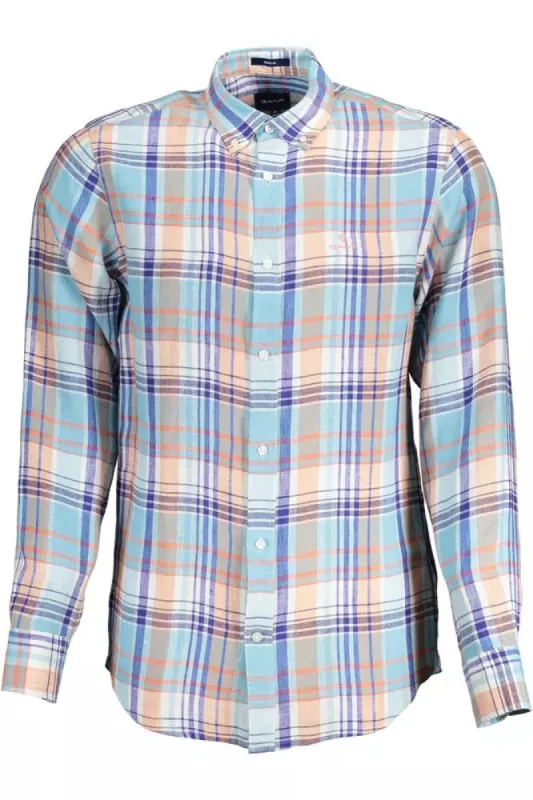 Chic Light Blue Linen Men's Button-Down Shirt sold by Louxly