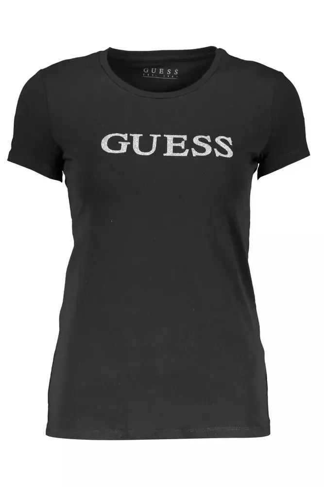 Sleek Black Cotton Blend Crew Neck Tee sold by Louxly