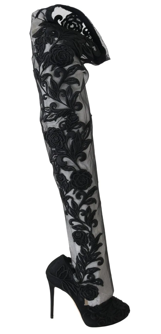Embroidered Floral Over-Knee Boots sold by Louxly