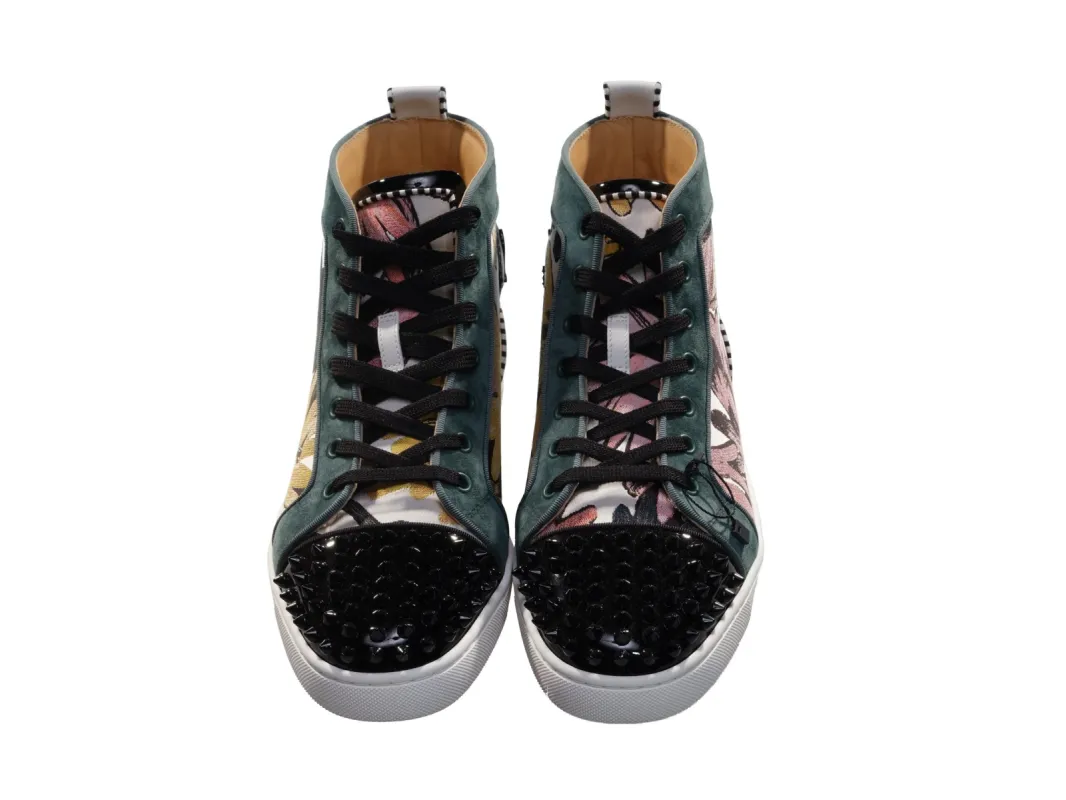 Louis Spikes Orlato Flat Printed Fabric Patterned High Top Sneakers sold by Louxly