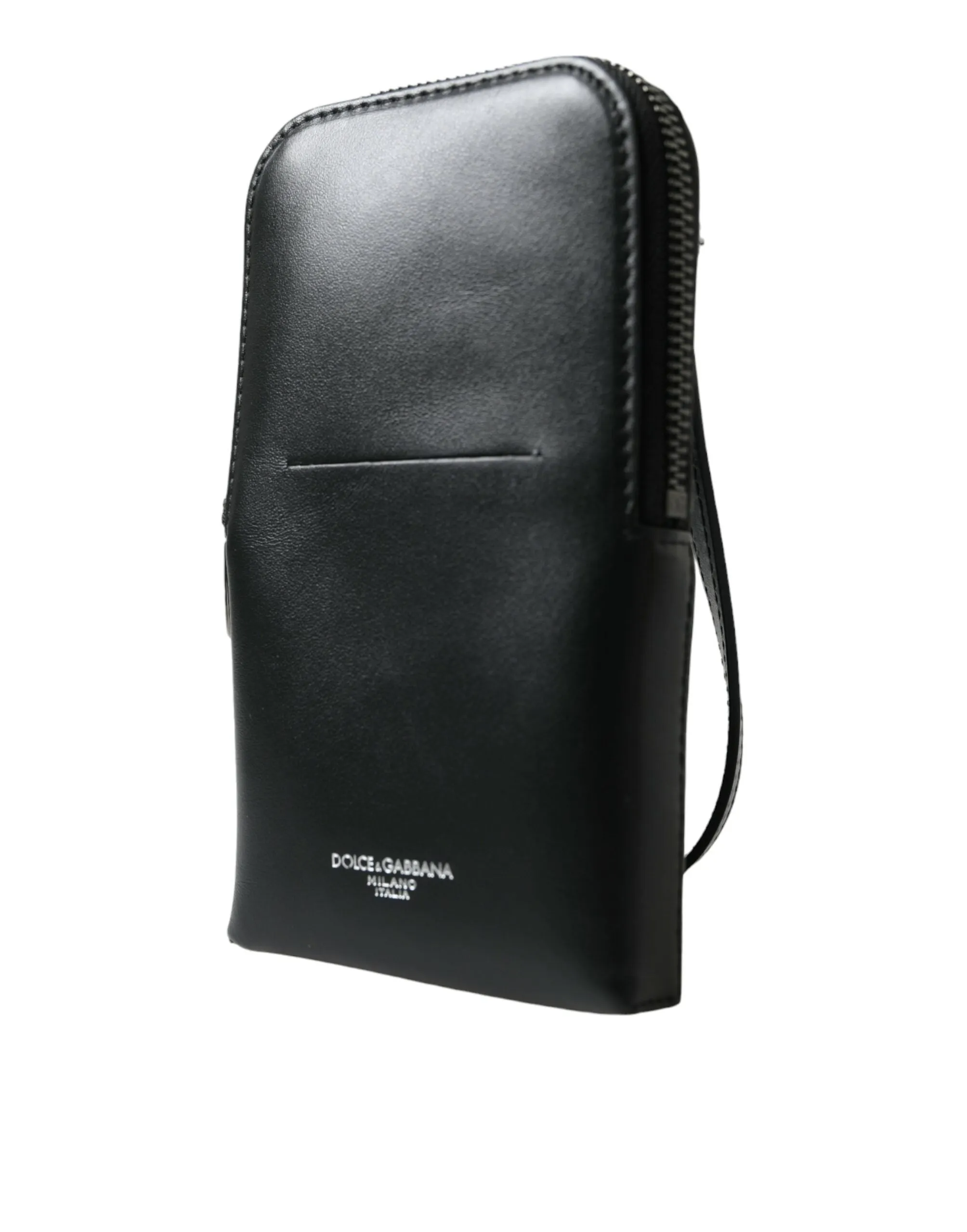 Black Leather Zip Around Logo Print Lanyard Strap Wallet sold by Louxly product image thumbnail 3