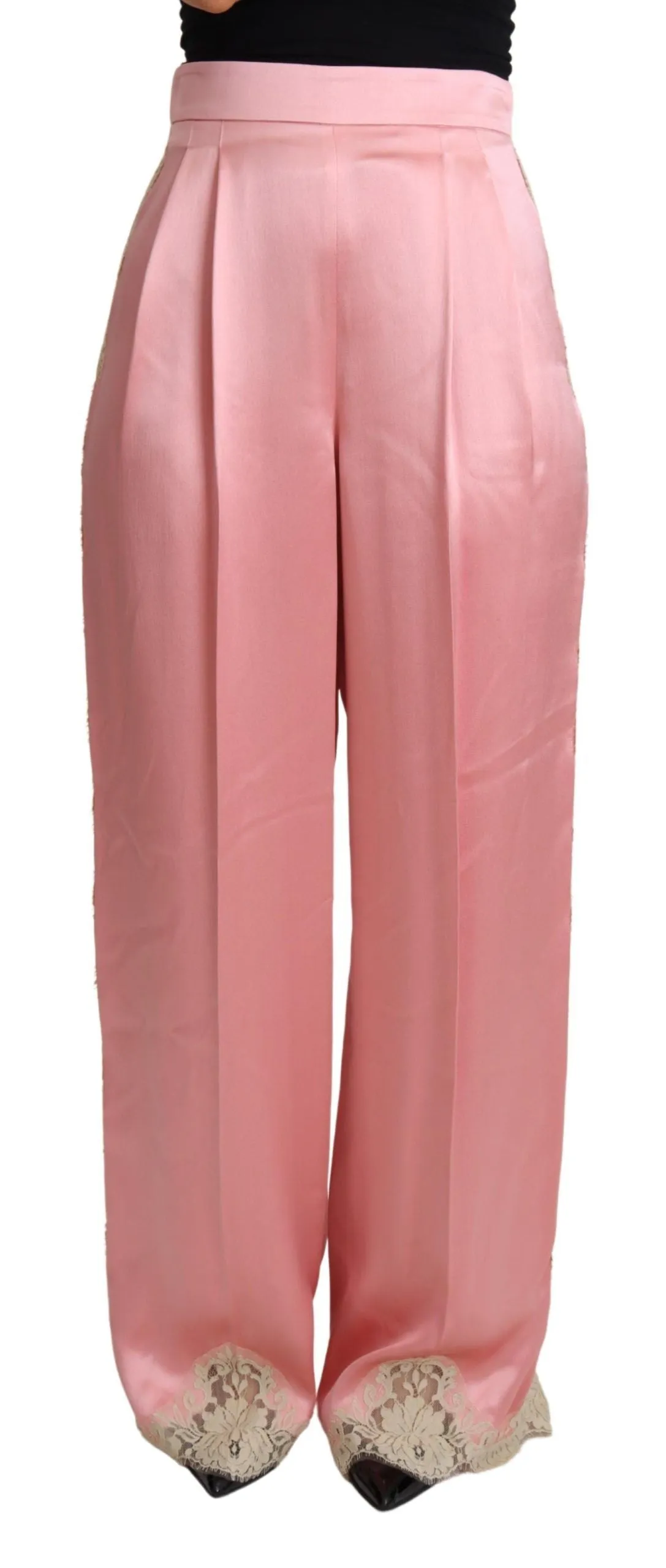 Silk Blend Satin Wide-Leg Pants in Pink sold by Louxly