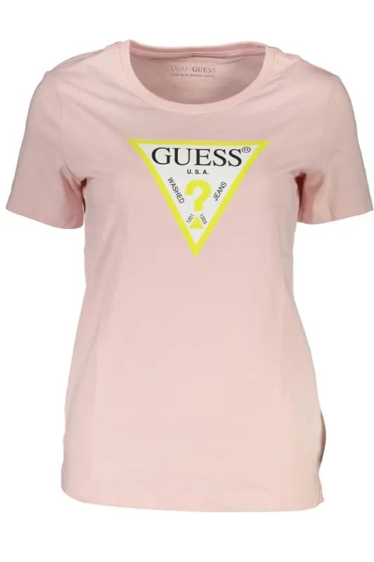 Chic Pink Logo Tee with Crew Neck sold by Louxly