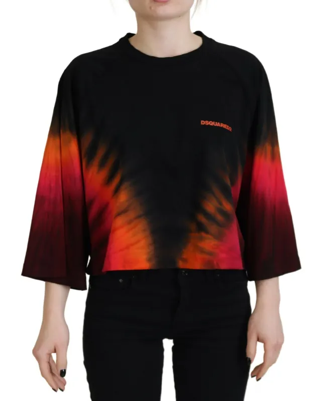 Black Cotton Tie Dye Crew Neck Casual Top made by Louxly