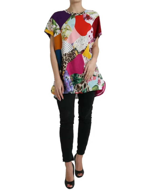 Multicolor Cotton Silk Patchwork Blouse sold by Louxly