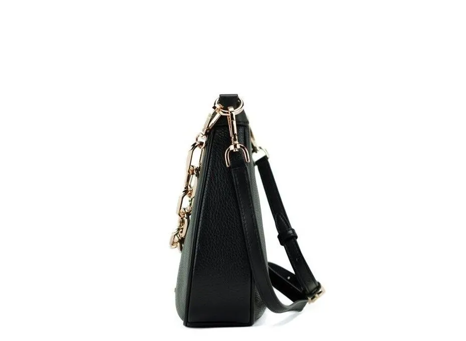 Cora Black Pebbled Leather Large Zip Pouchette Crossbody Handbag sold by Louxly product image thumbnail 3