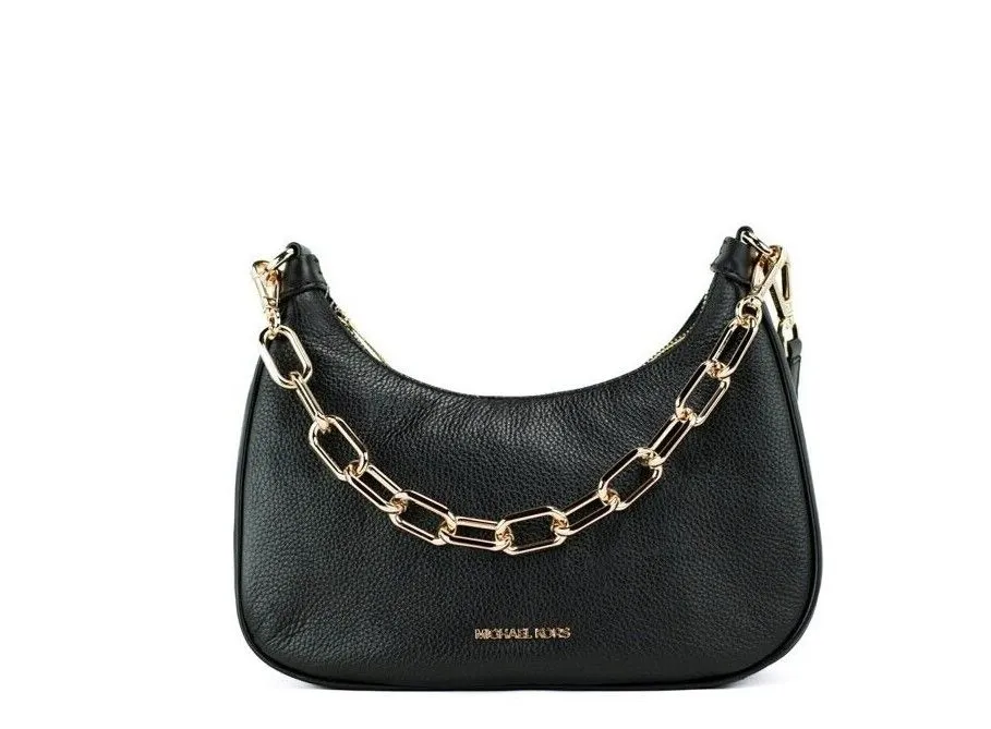 Cora Black Pebbled Leather Large Zip Pouchette Crossbody Handbag sold by Louxly