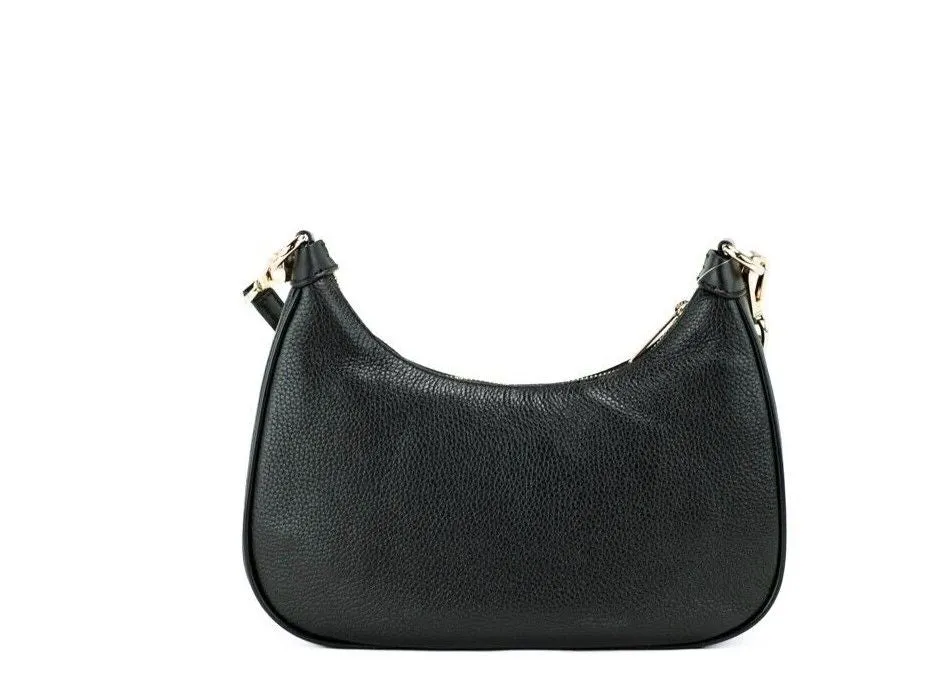 Cora Black Pebbled Leather Large Zip Pouchette Crossbody Handbag sold by Louxly product image thumbnail 2