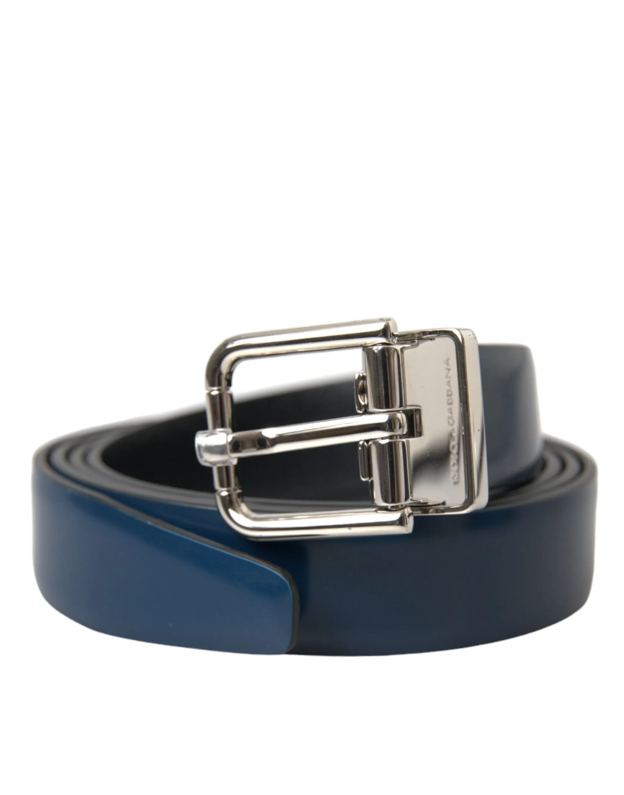 Blue Calf Leather Silver Metal Buckle Belt Men sold by Louxly