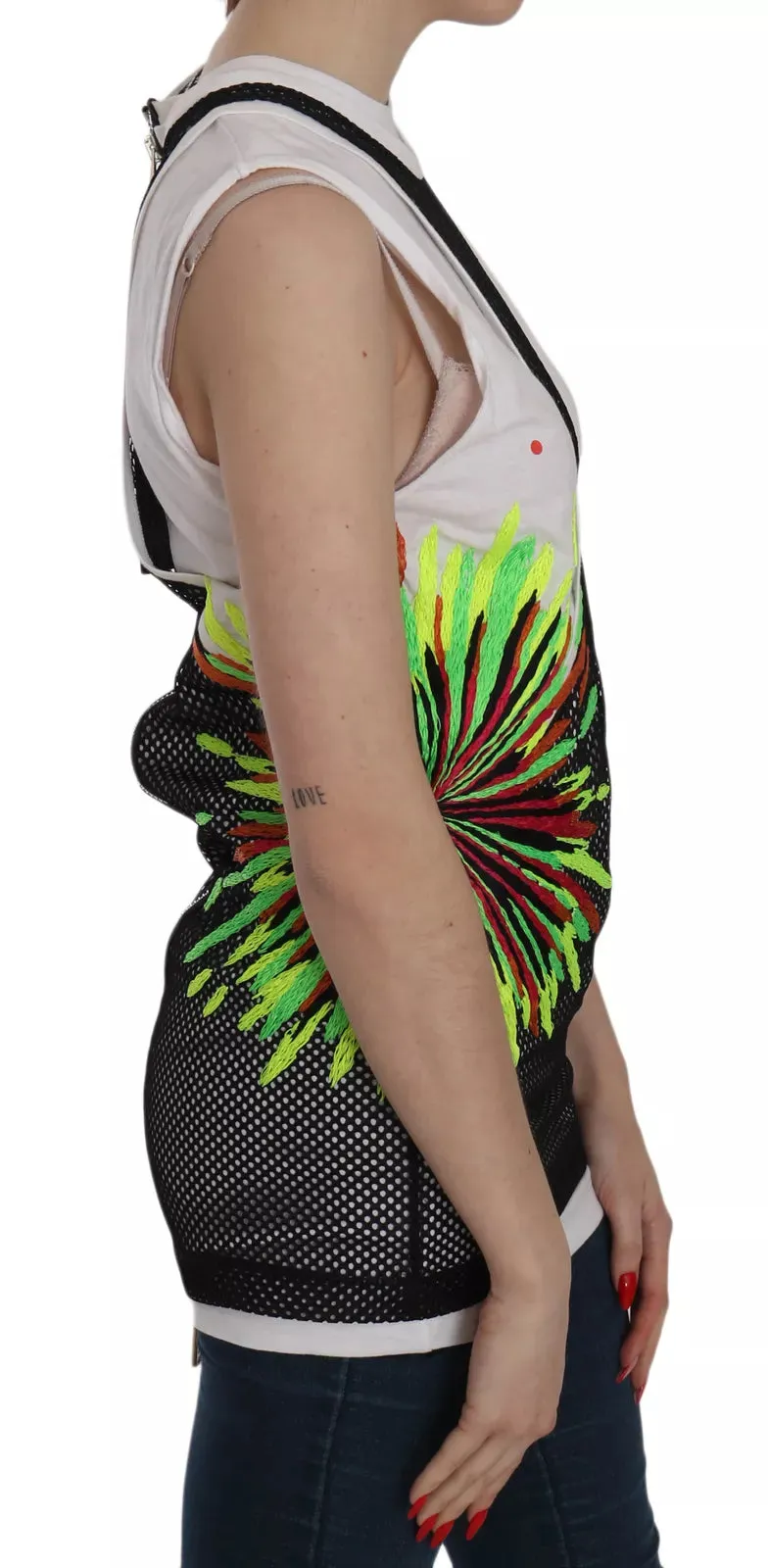 Black White Crew Neck Sleeveless Cotton Blouse sold by Louxly product image thumbnail 2