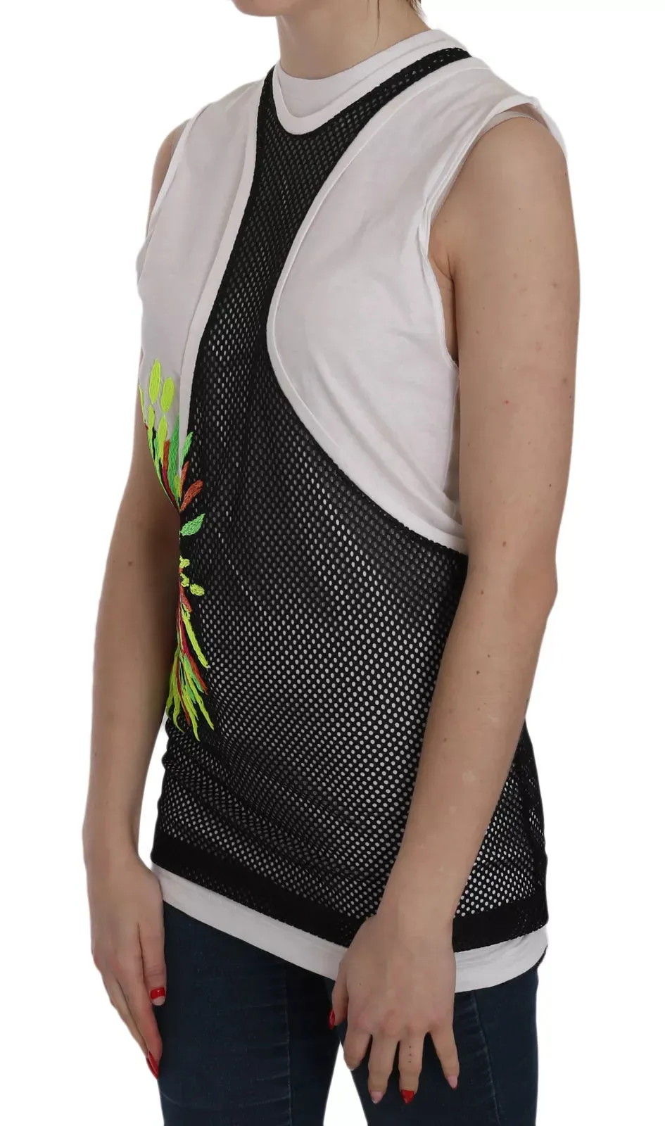 Black White Crew Neck Sleeveless Cotton Blouse sold by Louxly product image thumbnail 3